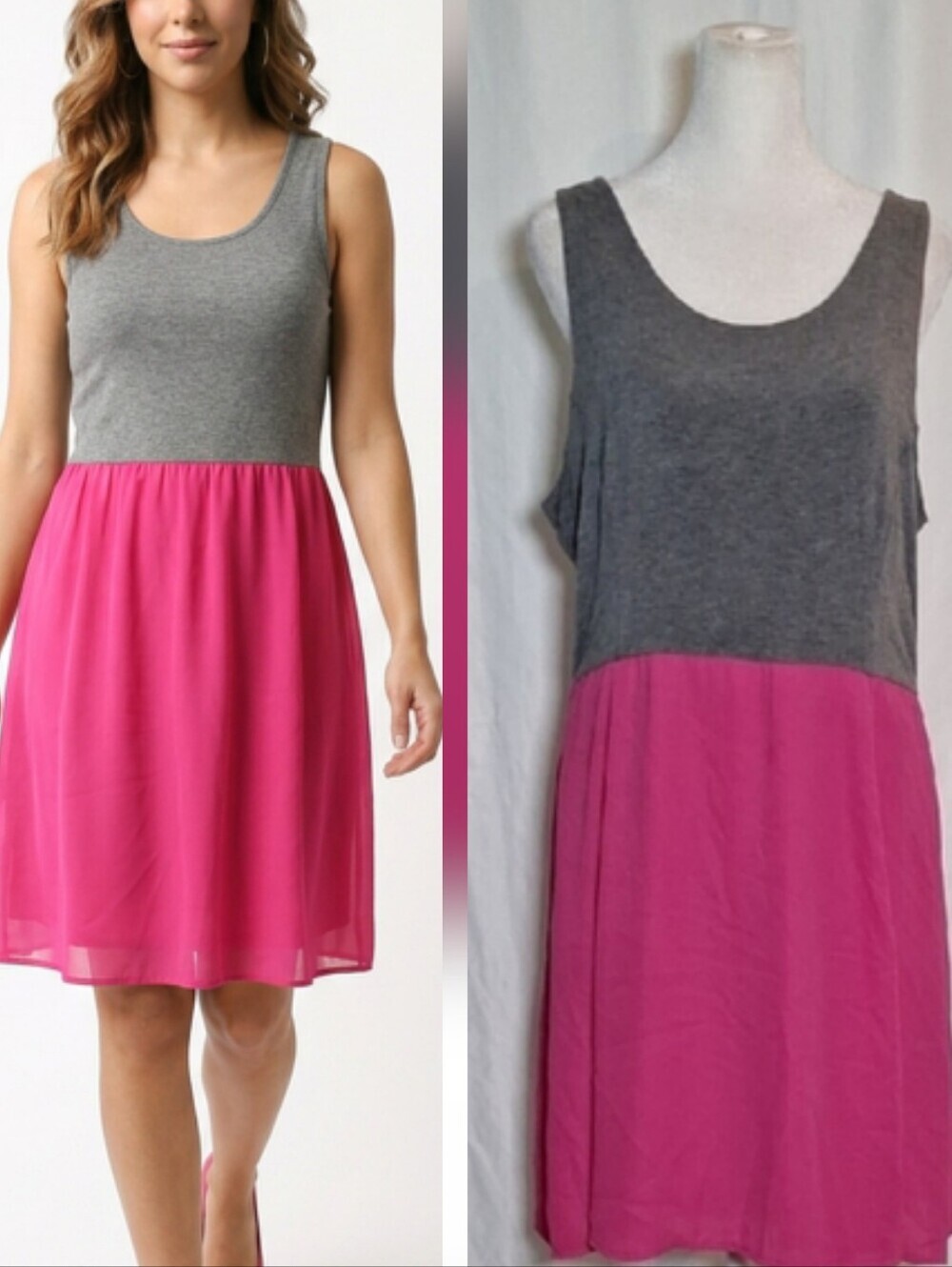 APT.9 Gray and Pink Sleeveless Dress